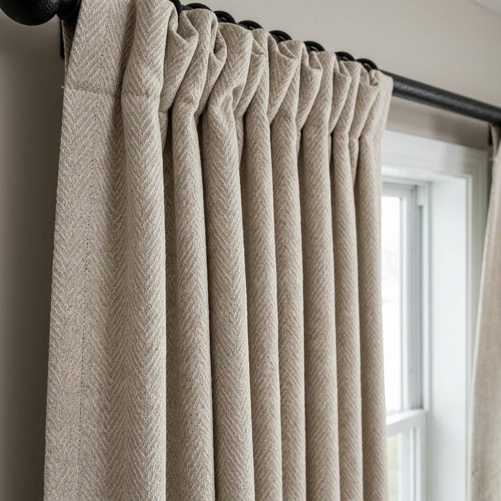 Oatmeal Herringbone Linen Curtains: Heavyweight Chevron Woven Drapes (Custom Size) — image 3