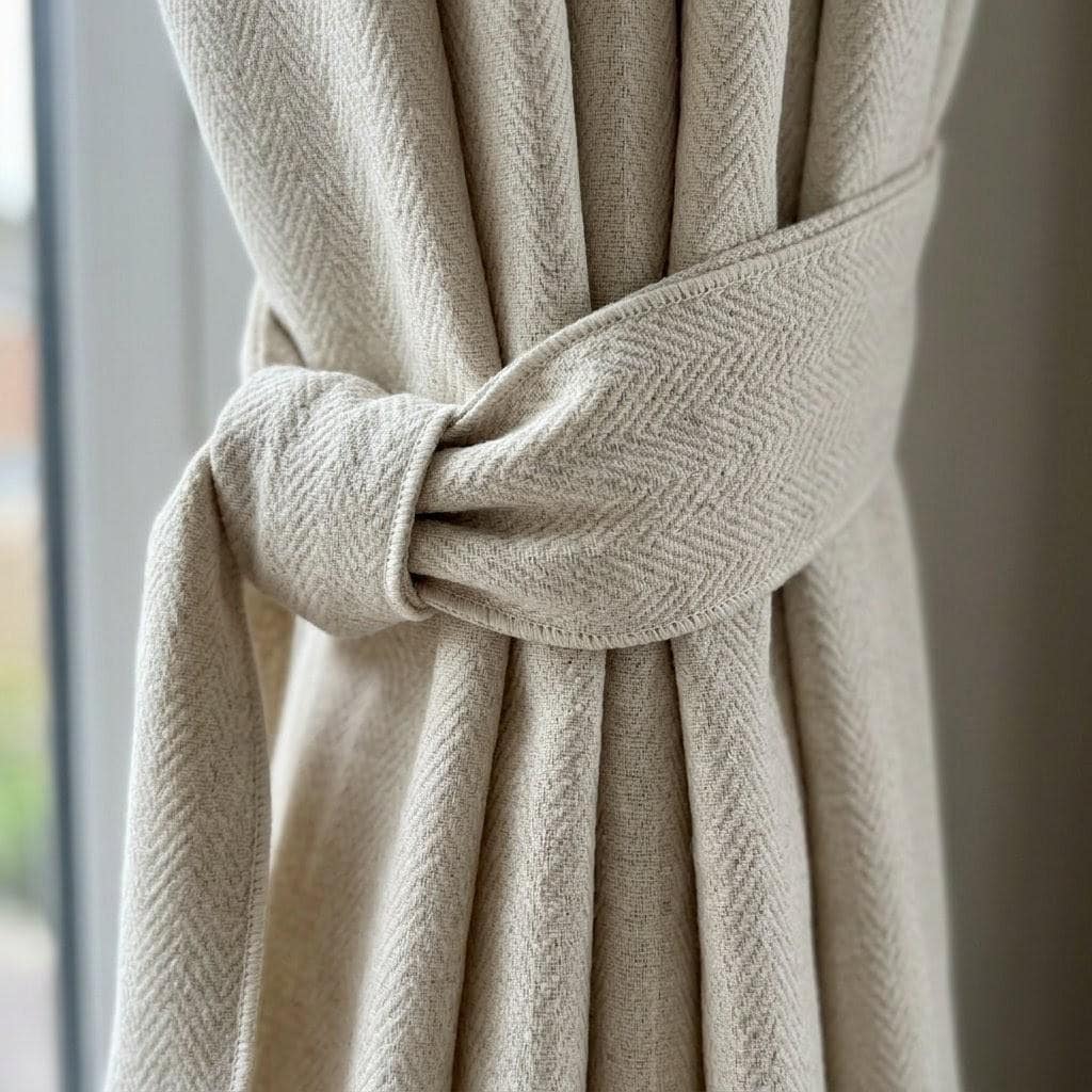 Oatmeal Herringbone Linen Curtains: Heavyweight Chevron Woven Drapes (Custom Size) — image 1
