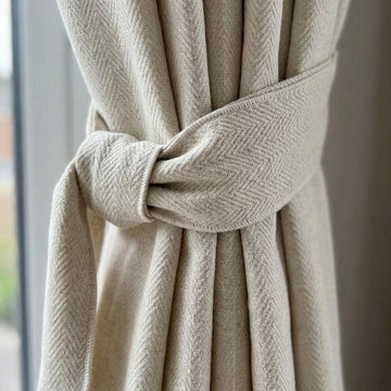 Oatmeal Herringbone Linen Curtains: Heavyweight Chevron Woven Drapes (Custom Size) — image 1