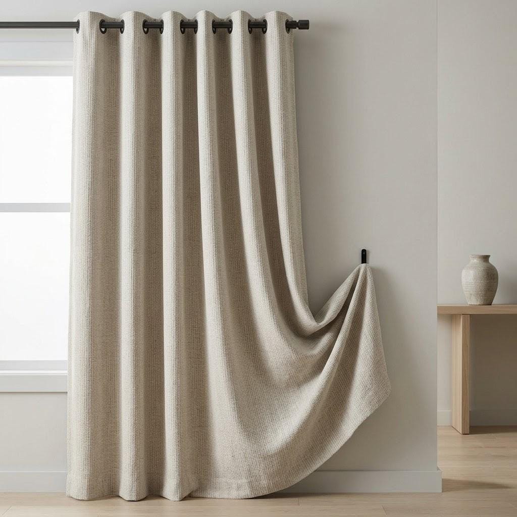 Oatmeal Textured Linen Curtains: Woven Grid Basketweave Drapes (Set of 2) — image 8