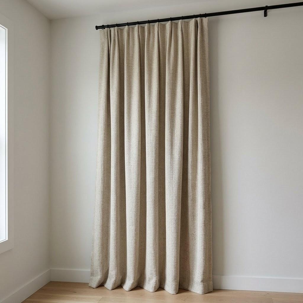 Oatmeal Textured Linen Curtains: Woven Grid Basketweave Drapes (Set of 2) — image 3