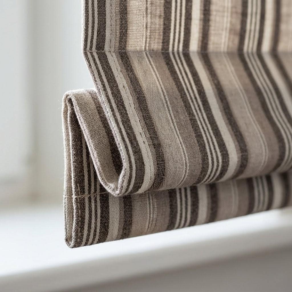 Custom Striped Linen Roman Shades: Beige, Brown Farmhouse Window Blinds (OEKO-TEX) — image 4