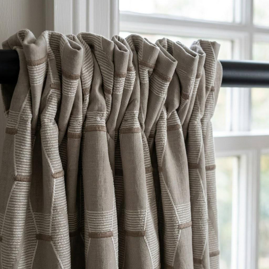 Embroidered Linen Curtains, Geometric Neutral Drapes, Custom Panels — image 5
