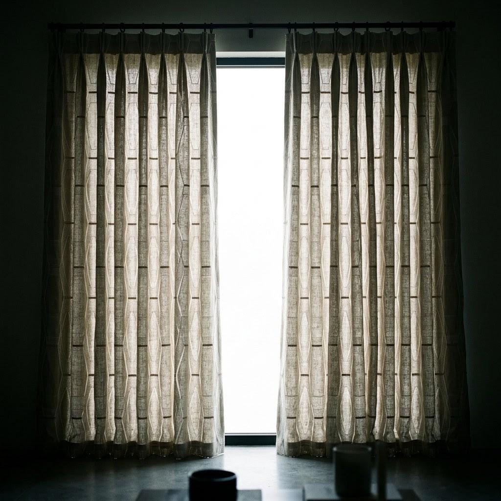 Embroidered Linen Curtains, Geometric Neutral Drapes, Custom Panels — image 9