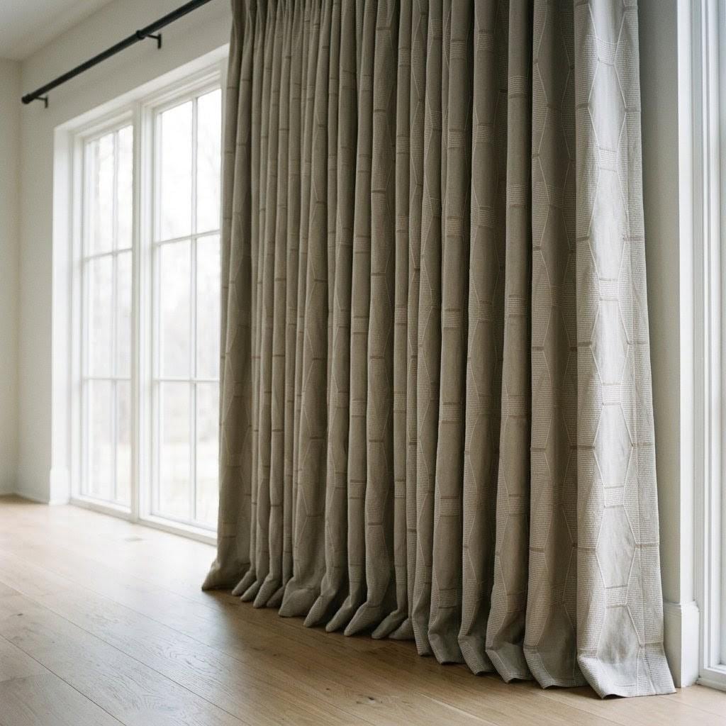 Embroidered Linen Curtains, Geometric Neutral Drapes, Custom Panels — image 1