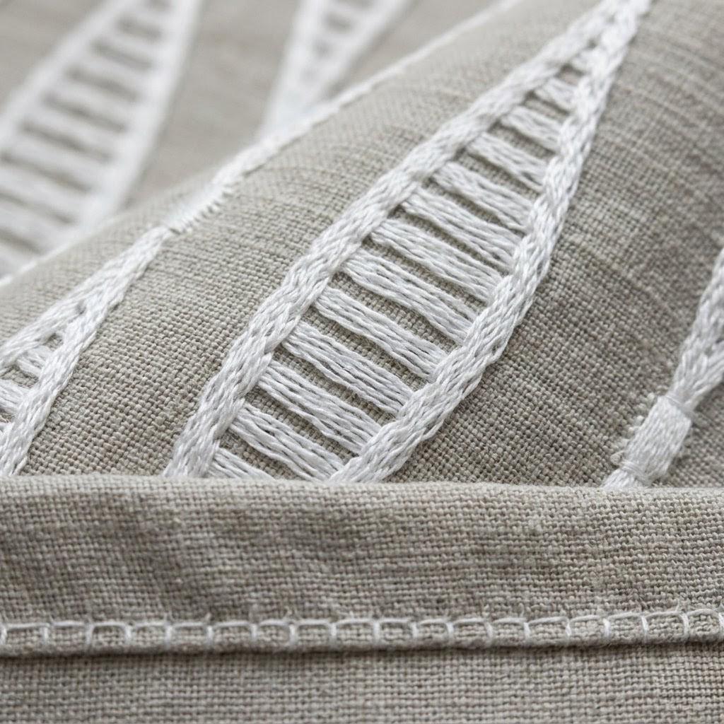 Natural Flax Linen Embroidered Curtains, White Geometric Drapes, Custom Panels — image 5