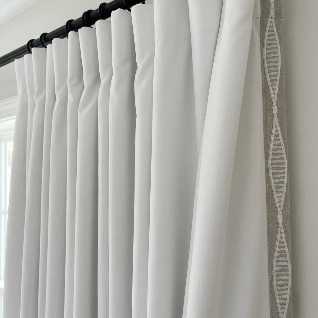 Natural Flax Linen Embroidered Curtains, White Geometric Drapes, Custom Panels — image 9