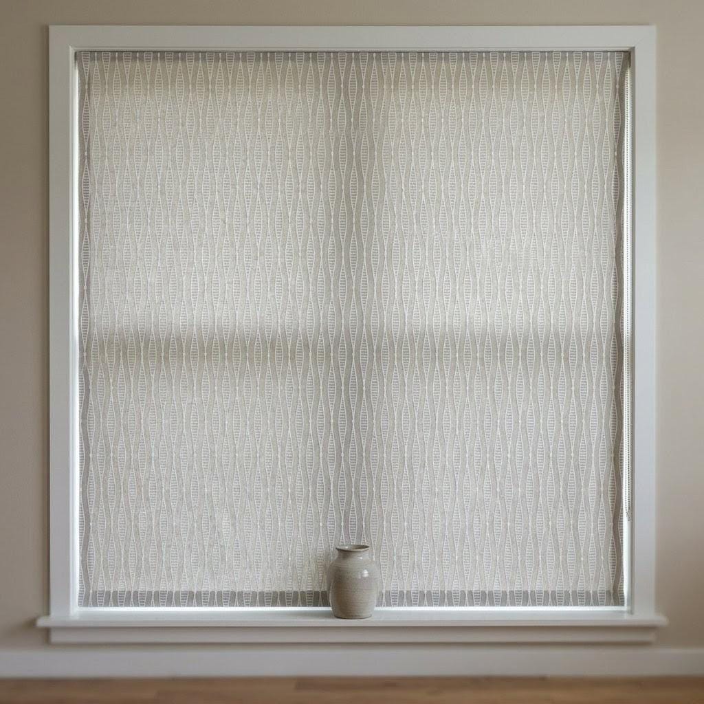 Embroidered Linen Roman Shade, Greige Geometric Window Blind, Custom Light Filtering (Blackout Option) — image 9
