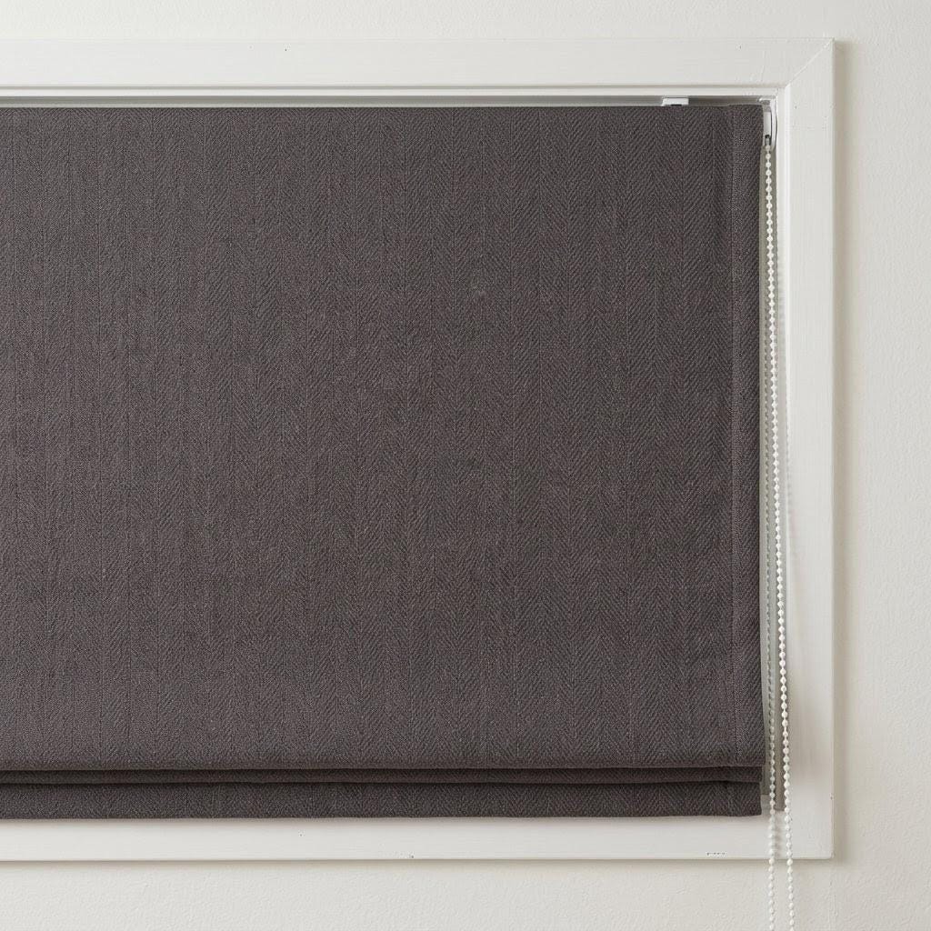 Custom Charcoal Herringbone Linen Roman Shades (Blackout/Light Filtering) OEKO-TEX Window Treatments — image 4