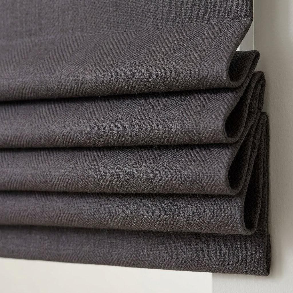 Custom Charcoal Herringbone Linen Roman Shades (Blackout/Light Filtering) OEKO-TEX Window Treatments — image 2