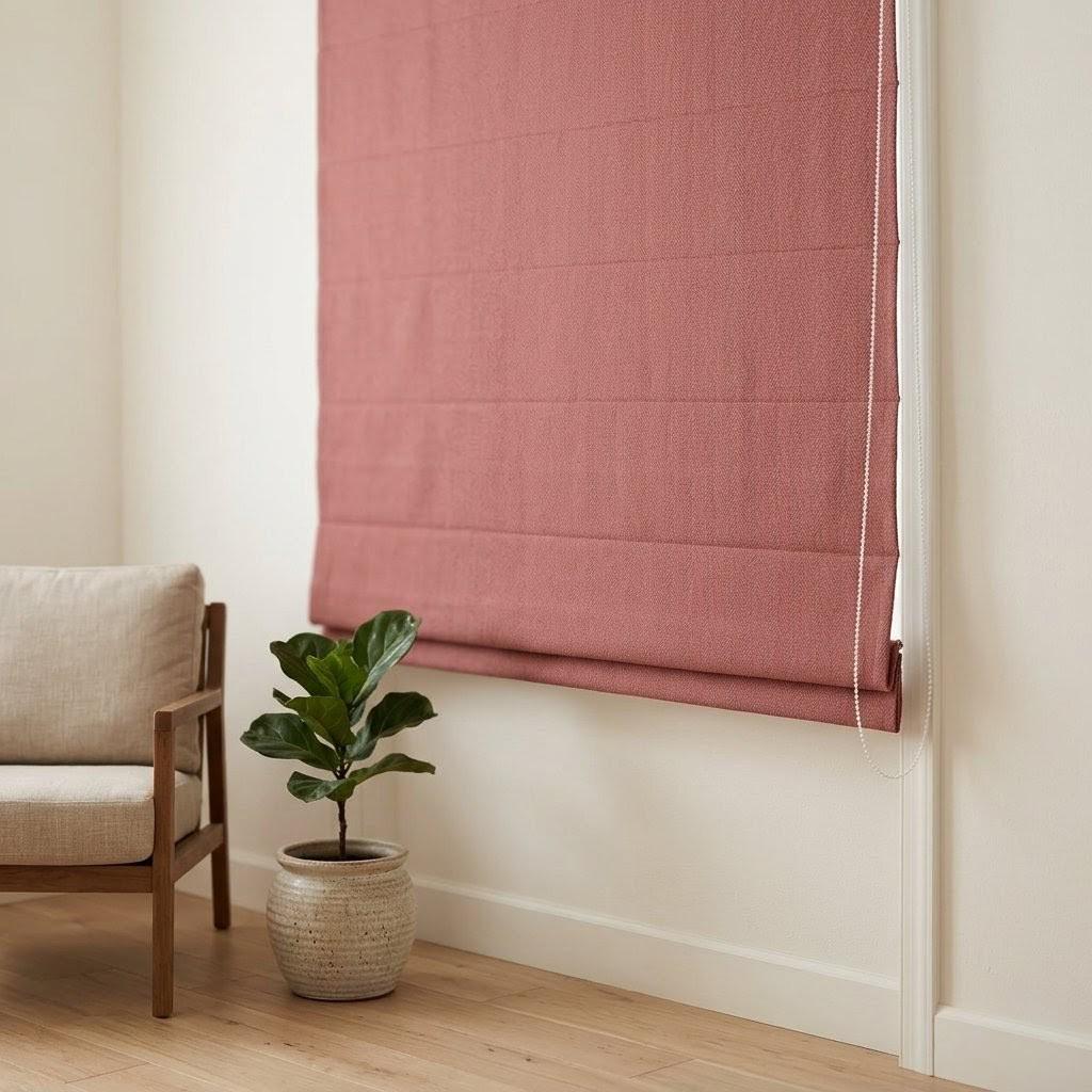 Custom Dusty Rose Herringbone Linen Roman Shades (Blackout/Light Filtering) — image 5