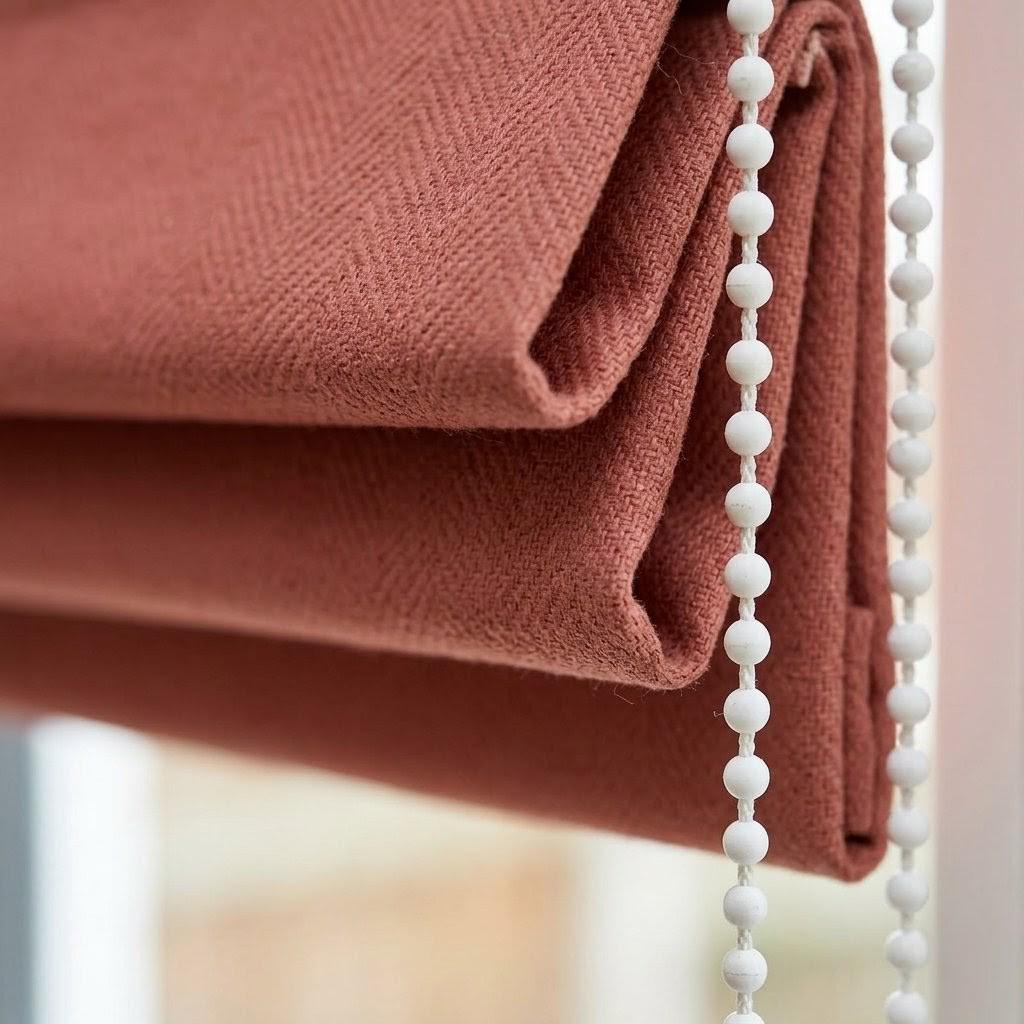 Custom Dusty Rose Herringbone Linen Roman Shades (Blackout/Light Filtering) — image 8