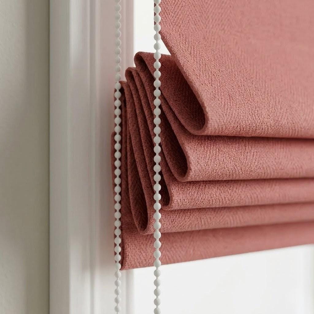 Custom Dusty Rose Herringbone Linen Roman Shades (Blackout/Light Filtering) — image 3