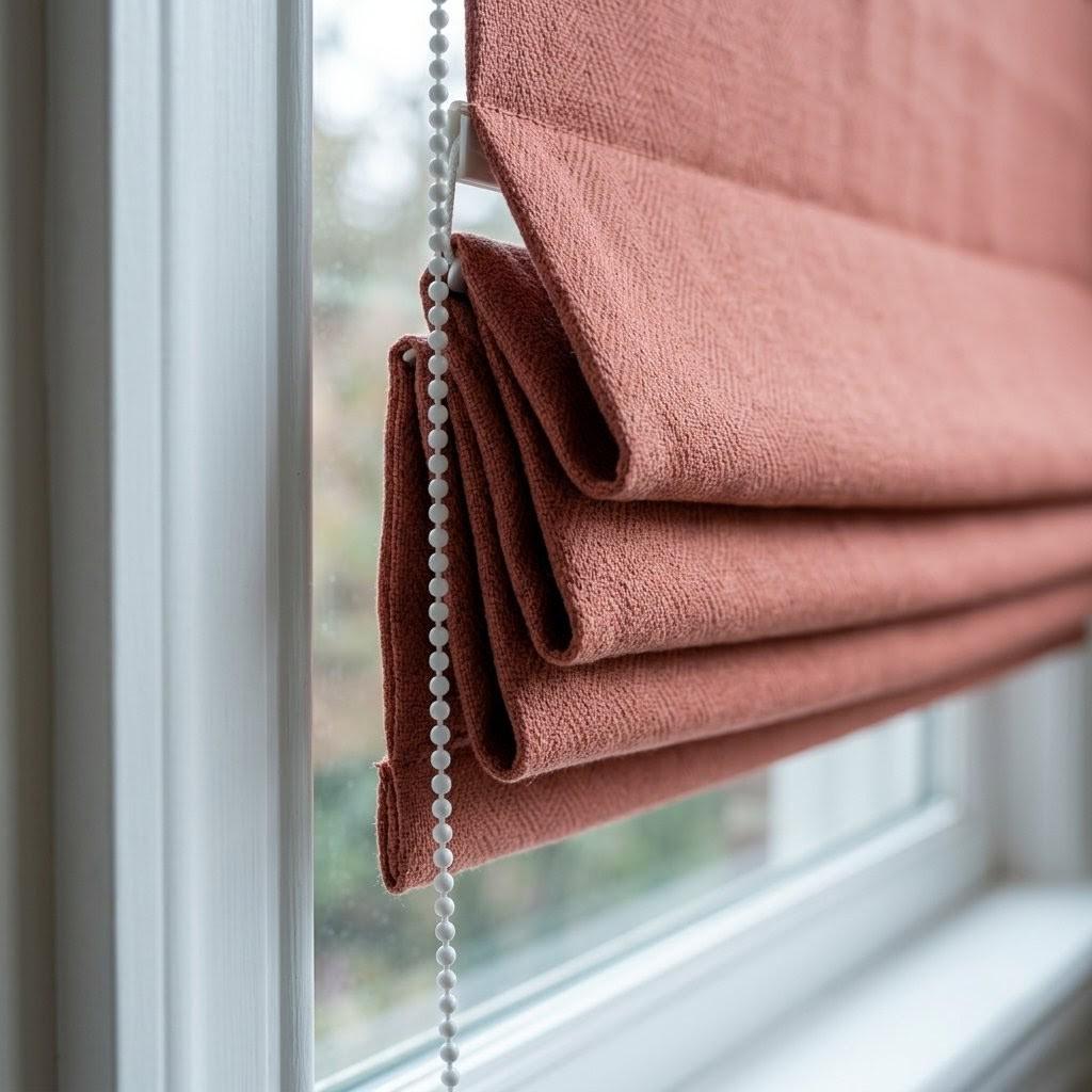 Custom Dusty Rose Herringbone Linen Roman Shades (Blackout/Light Filtering) — image 7
