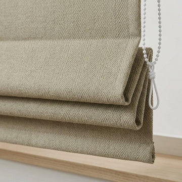 Custom Khaki Beige Herringbone Linen Roman Shades (Made to Measure) — image 1