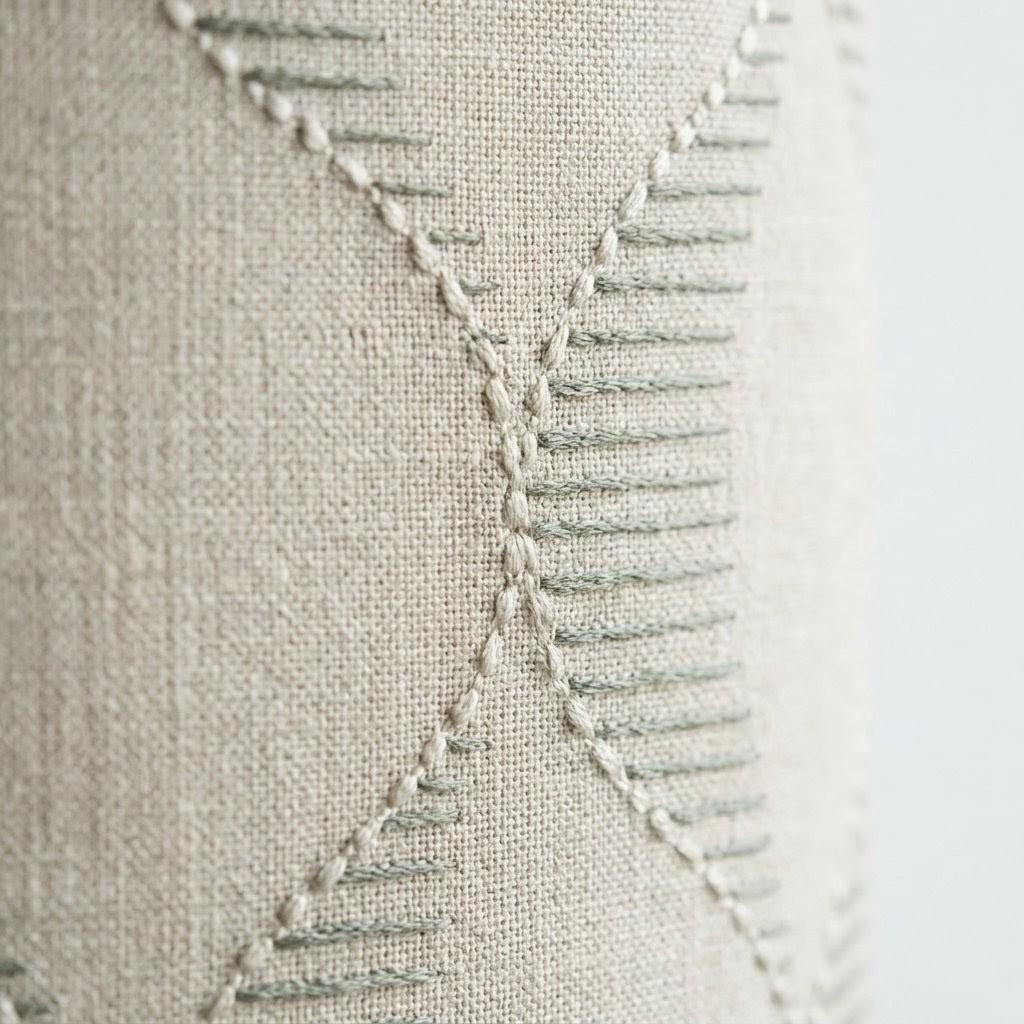 Oatmeal Beige Linen Curtains, Ivory Geometric Ogee Trellis Embroidery Panels — image 8