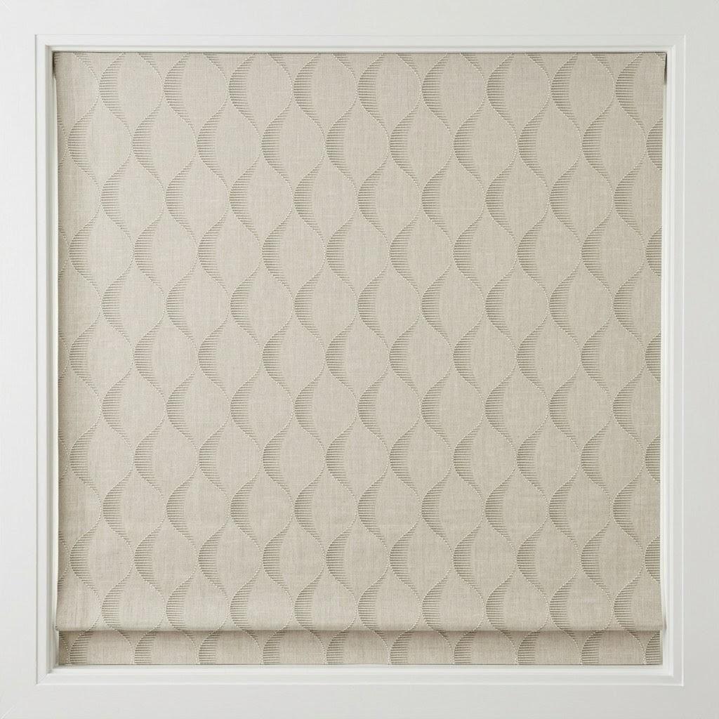 Beige Taupe Embroidered Linen Roman Shade, Custom Ogee Window Blind, Tone on Tone Weave — image 1