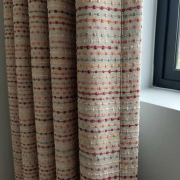 Neutral Greige Linen Embroidered Curtains, Blush Coral Dot Stripe Drapes, Custom Window Panels — image 1
