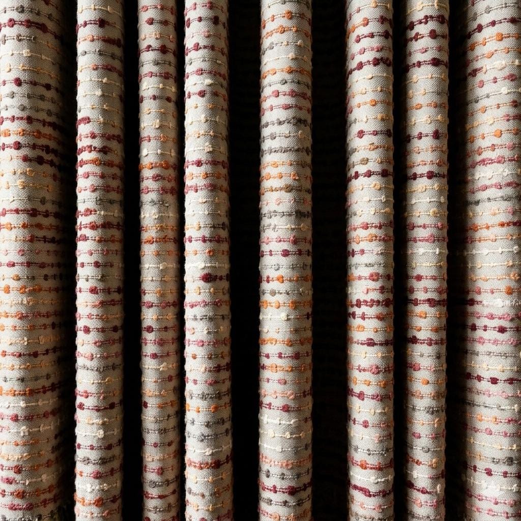 Neutral Greige Linen Embroidered Curtains, Blush Coral Dot Stripe Drapes, Custom Window Panels — image 5