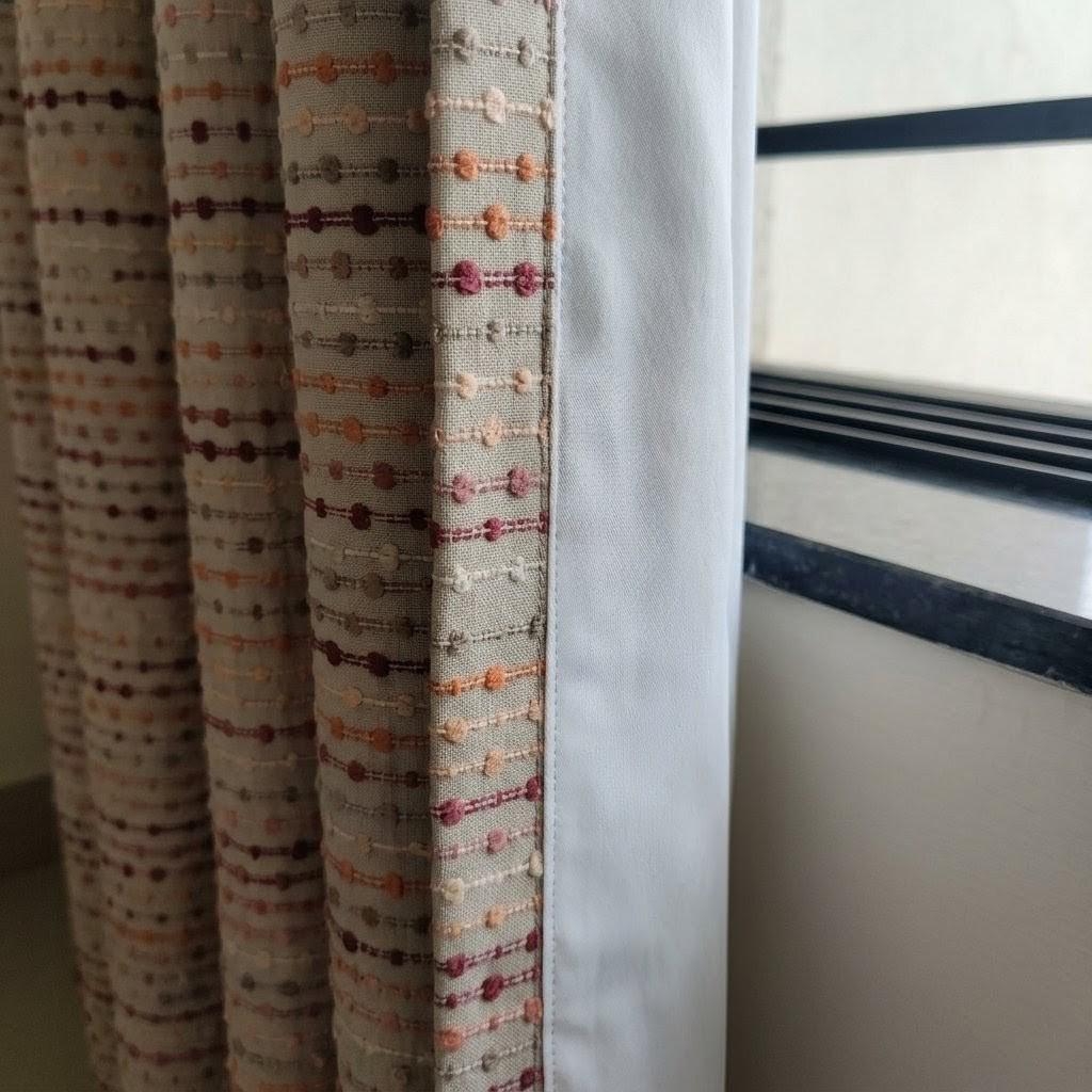 Neutral Greige Linen Embroidered Curtains, Blush Coral Dot Stripe Drapes, Custom Window Panels — image 7