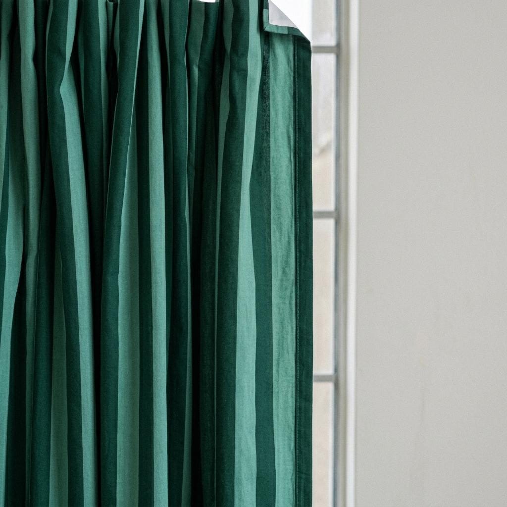 Green Striped Organic Cotton Curtains, Hand Block Print Drapes, Custom Panel — image 9