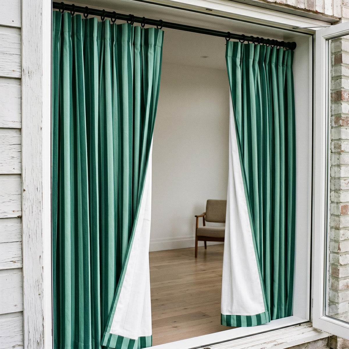 Green Striped Organic Cotton Curtains, Hand Block Print Drapes, Custom Panel — image 8