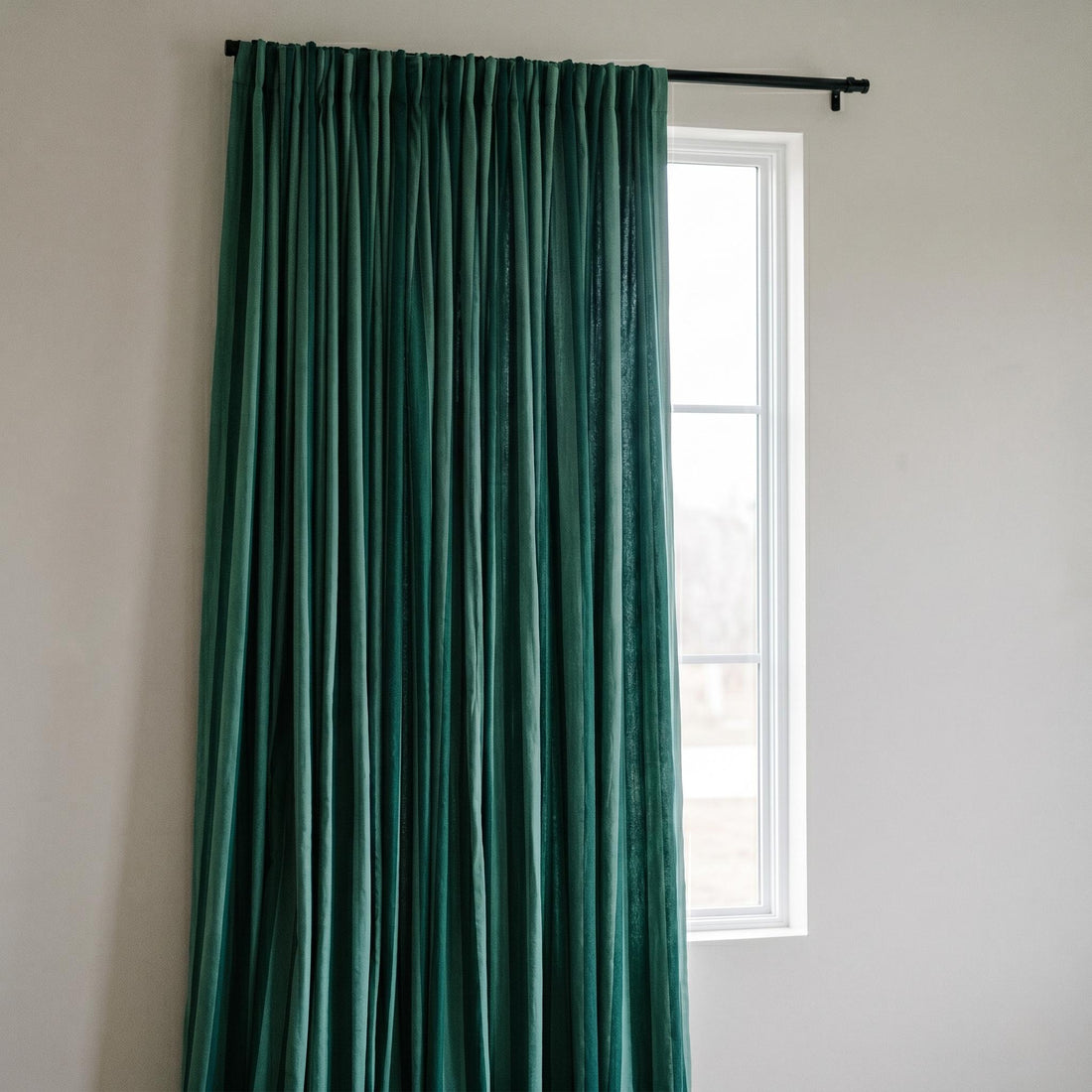 Green Striped Organic Cotton Curtains, Hand Block Print Drapes, Custom Panel — image 1