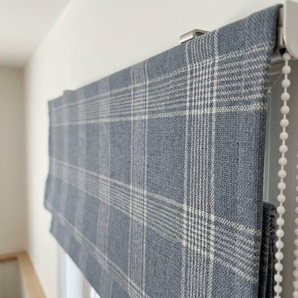 Dusty Blue Plaid Linen Roman Shade, Farmhouse Window Blind, OEKO-TEX — image 10