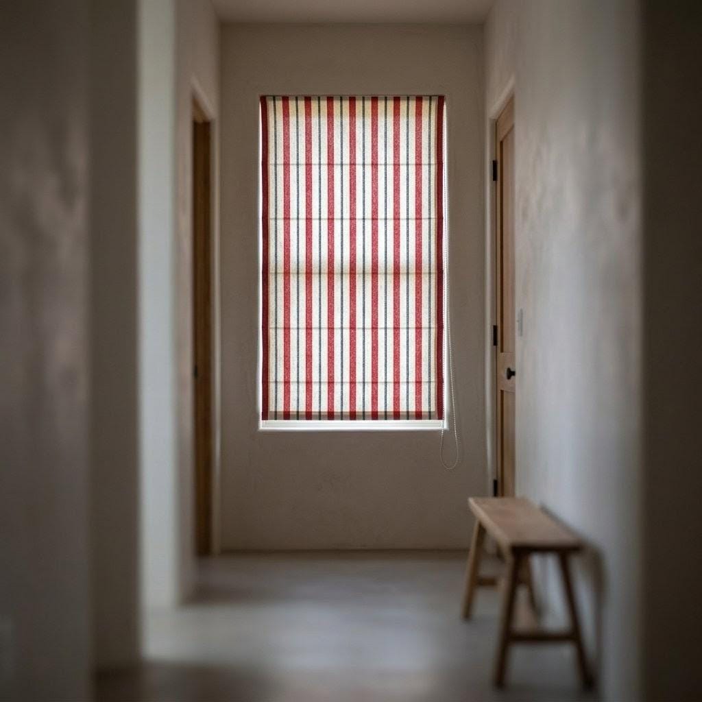 Farmhouse Stripe Roman Shade: Red & Blue Linen, Custom Fit — image 9