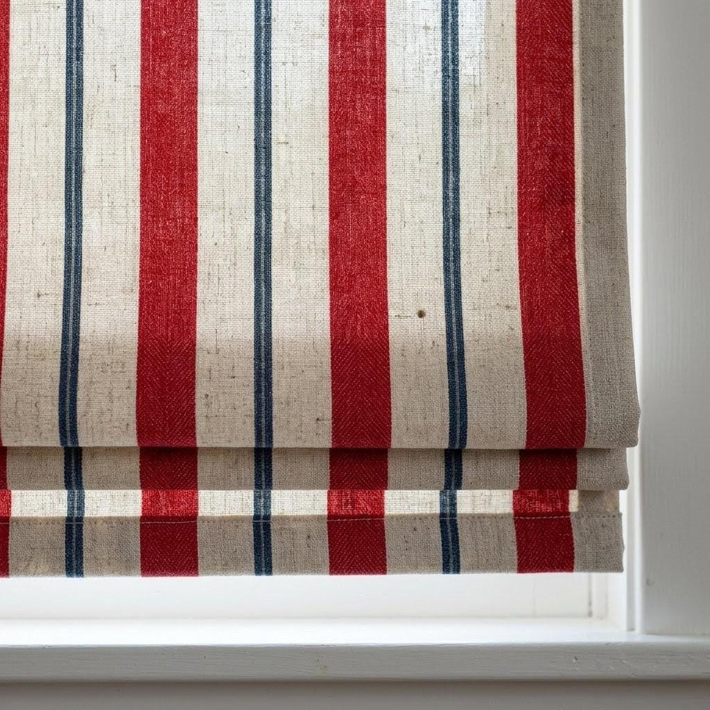 Farmhouse Stripe Roman Shade: Red & Blue Linen, Custom Fit — image 10