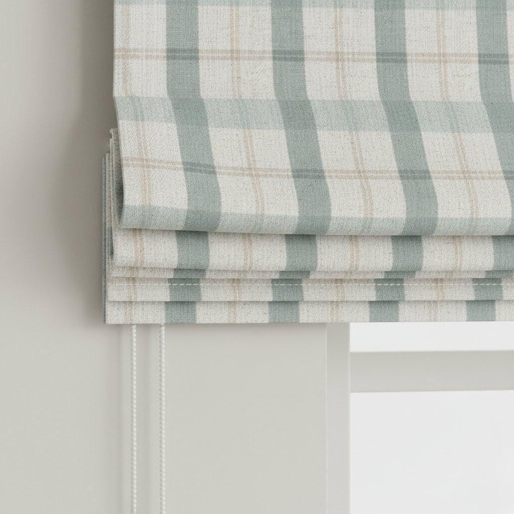 Roman Shade: Duck Egg Blue Farmhouse Check - Custom Linen Blind — image 1