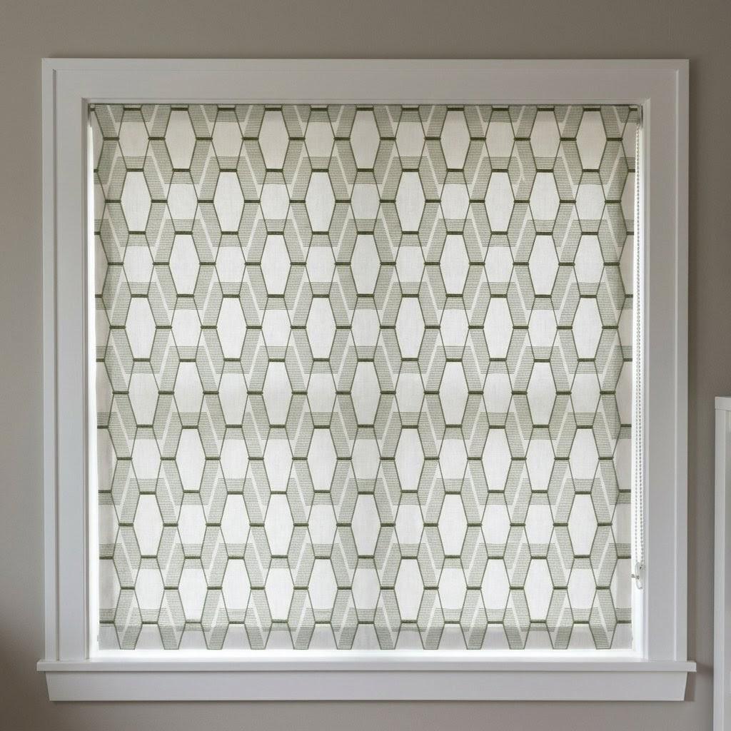 Sage Olive Green Geometric Embroidered Linen Roman Shade, Custom Corded Window Blind — image 8
