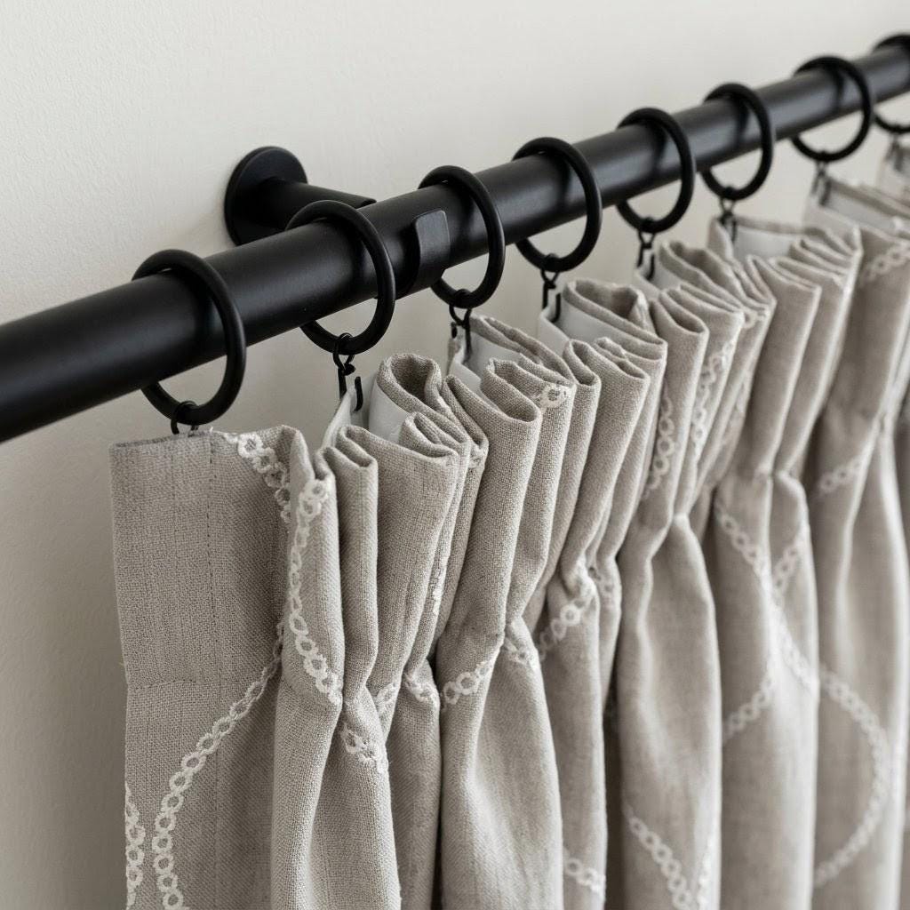 Stone Greige Linen Embroidered Curtains, Ivory Ogee Trellis Drapes (Semi Sheer or Blackout) — image 6