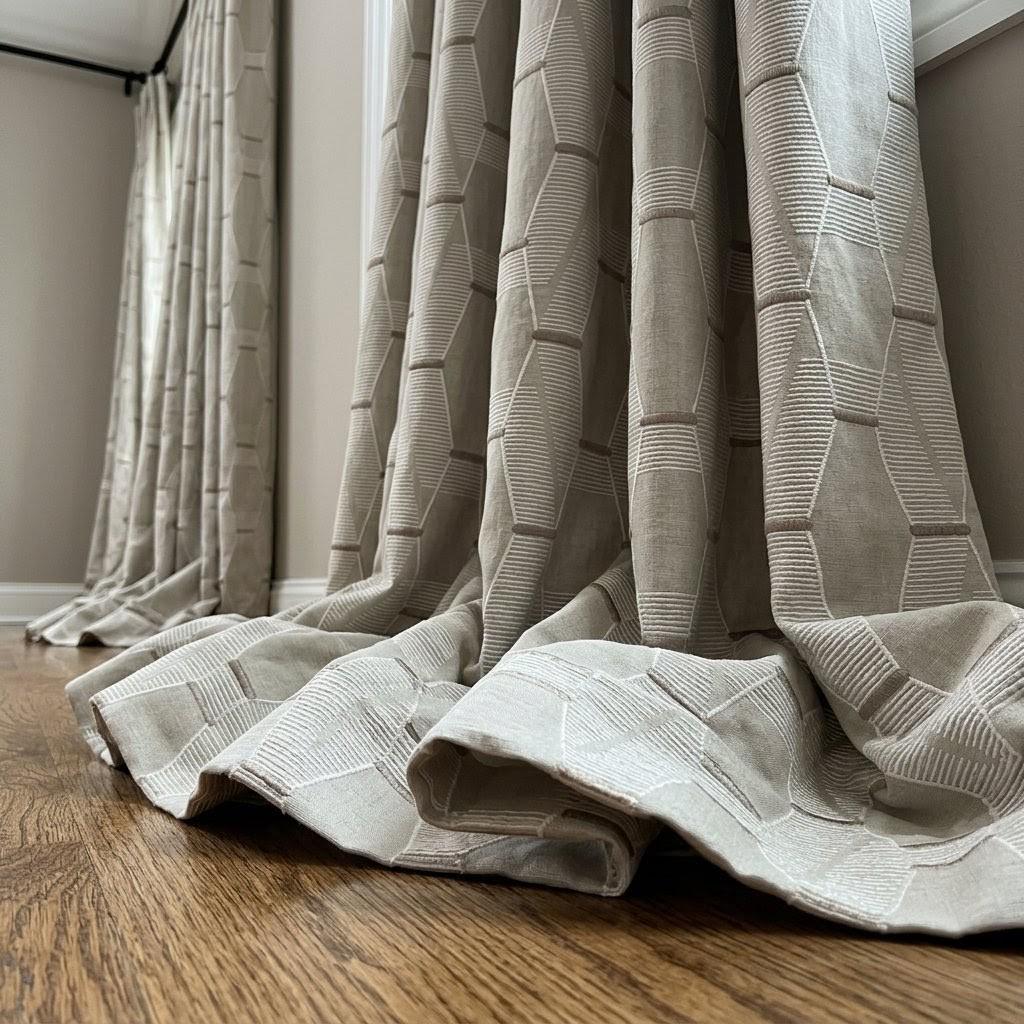 Embroidered Linen Curtains, Geometric Neutral Drapes, Custom Panels — image 4