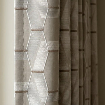Embroidered Linen Curtains, Geometric Neutral Drapes, Custom Panels — image 1