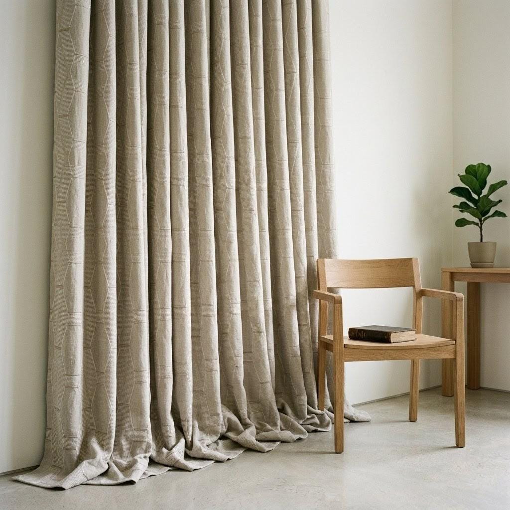 Embroidered Linen Curtains, Geometric Neutral Drapes, Custom Panels — image 7