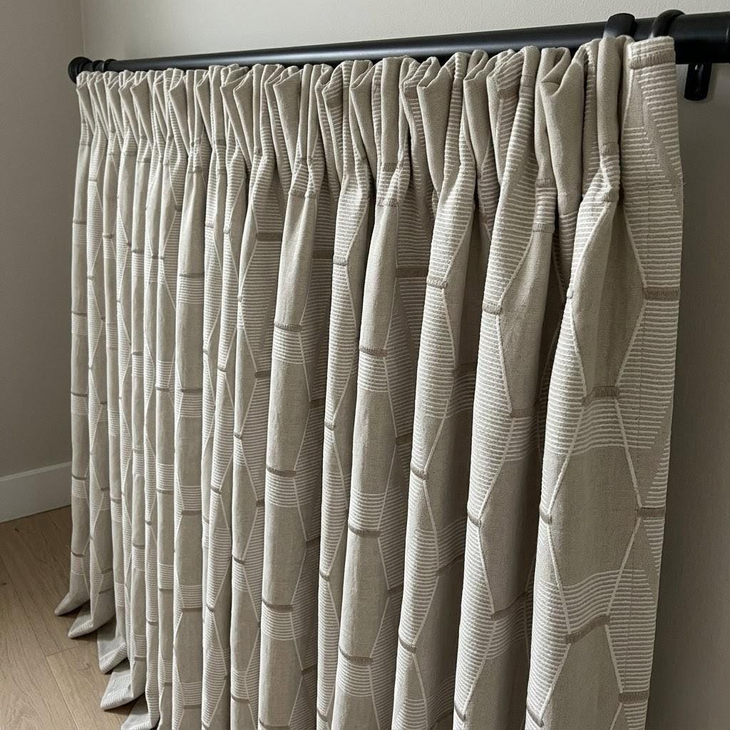 Embroidered Linen Curtains, Geometric Neutral Drapes, Custom Panels — image 8