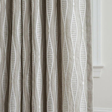 Natural Flax Linen Embroidered Curtains, White Geometric Drapes, Custom Panels — image 1