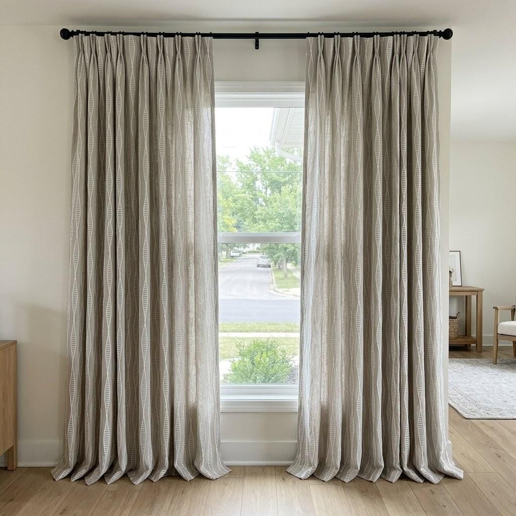 Natural Flax Linen Embroidered Curtains, White Geometric Drapes, Custom Panels — image 10