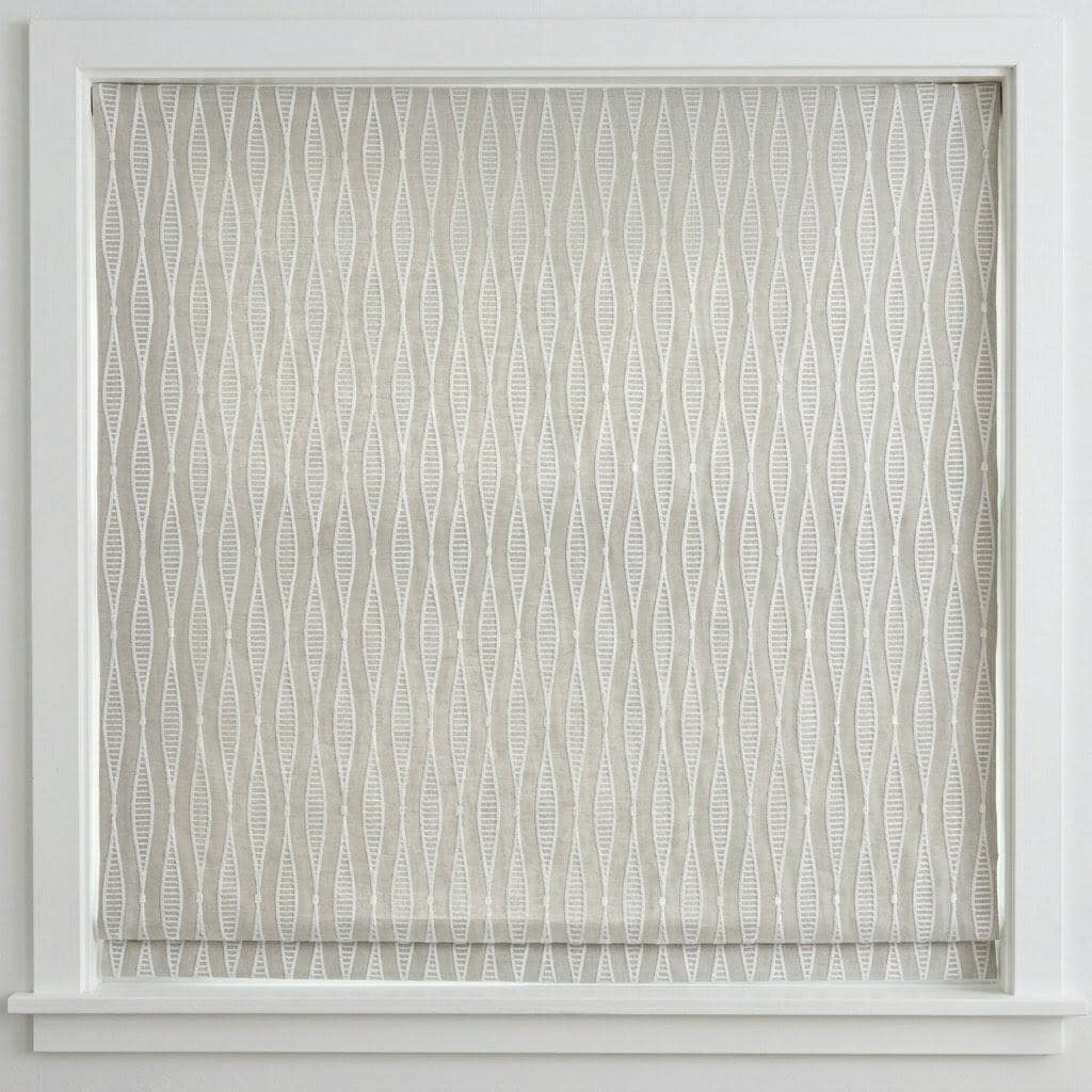 Embroidered Linen Roman Shade, Greige Geometric Window Blind, Custom Light Filtering (Blackout Option) — image 2