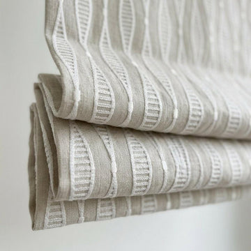 Embroidered Linen Roman Shade, Greige Geometric Window Blind, Custom Light Filtering (Blackout Option) — image 1