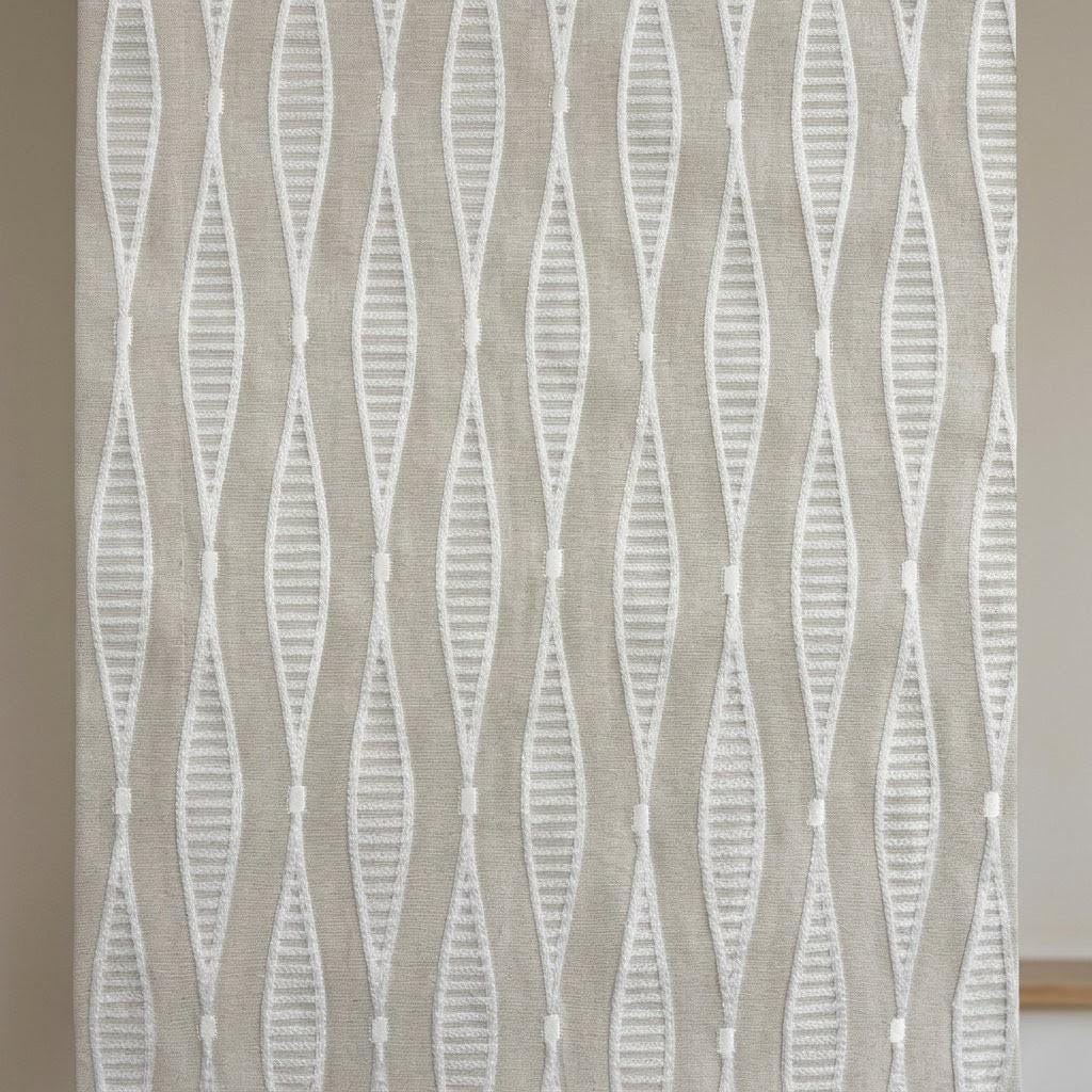 Embroidered Linen Roman Shade, Greige Geometric Window Blind, Custom Light Filtering (Blackout Option) — image 7