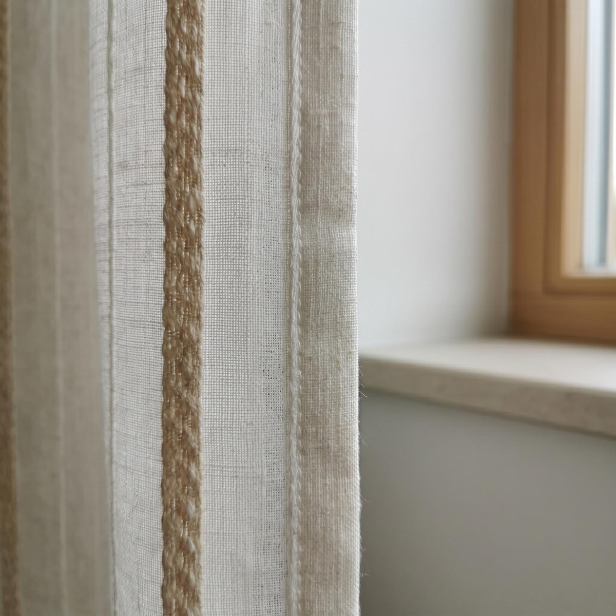 Ivory Linen Sheer Curtains, Cream Embroidered Stripes, Custom Privacy Drapes — image 8