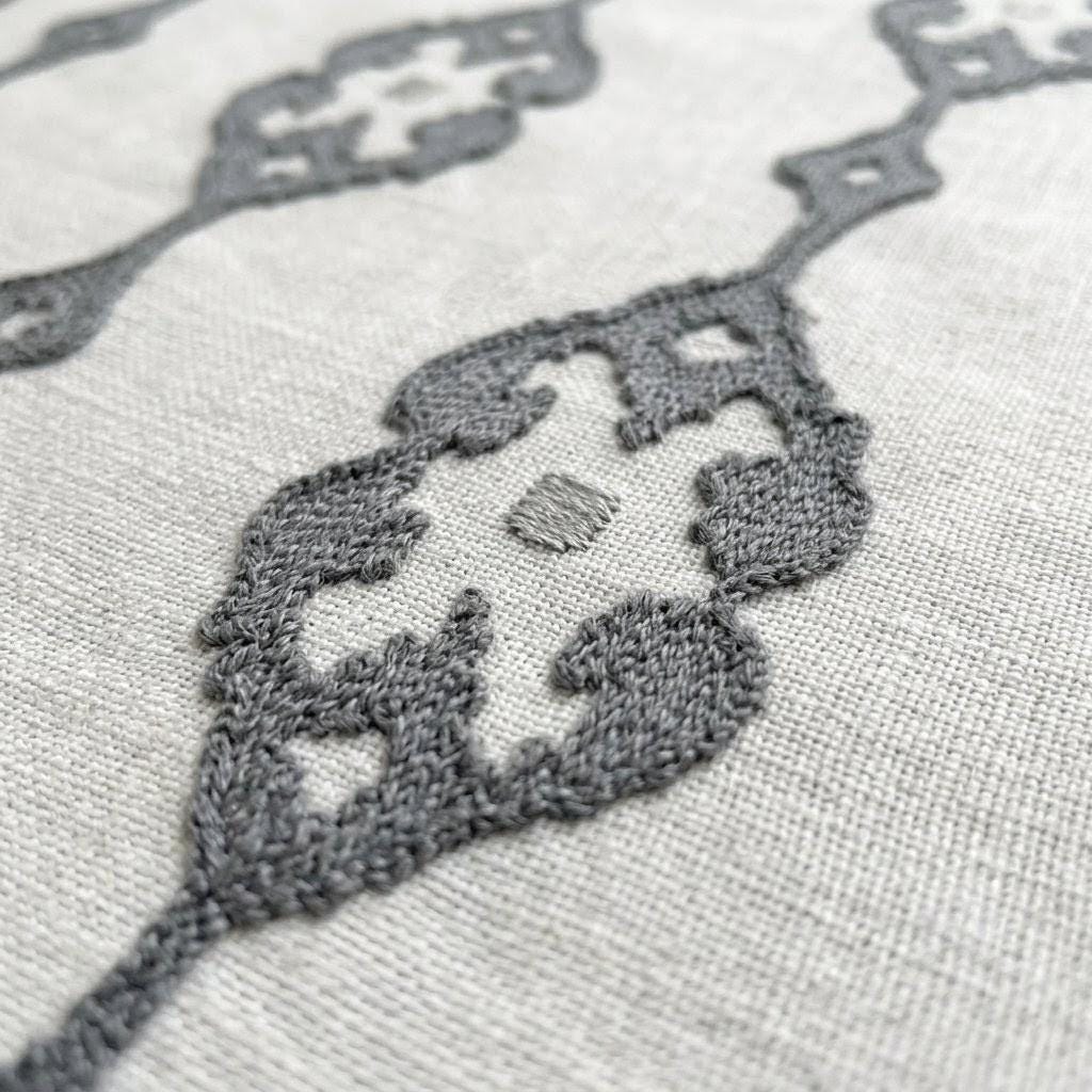 Ivory Pure Linen Embroidered Curtains, Grey Medallion Drapes, Custom Semi Sheer or Blackout Panels — image 6