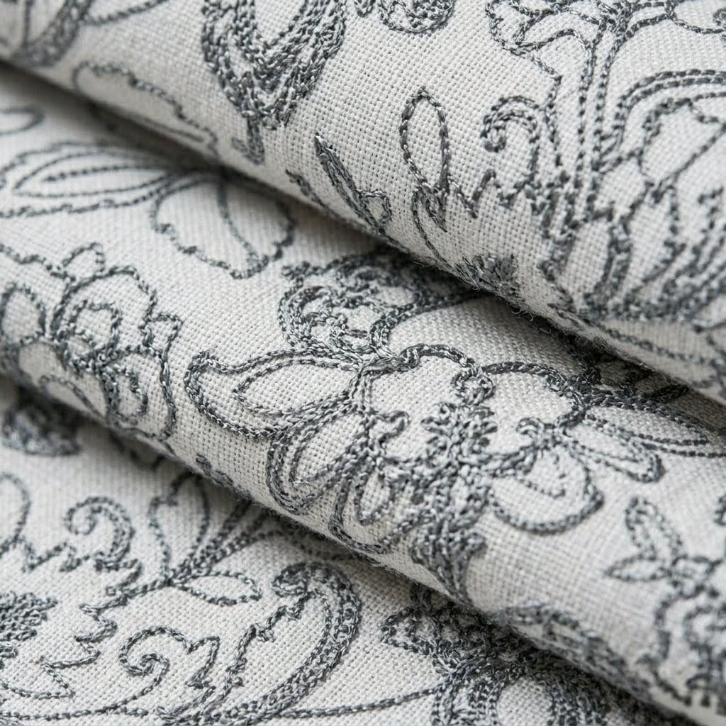 Embroidered Floral Linen Roman Shade, Botanical Window Blind, Custom Ivory Gray Shade — image 7