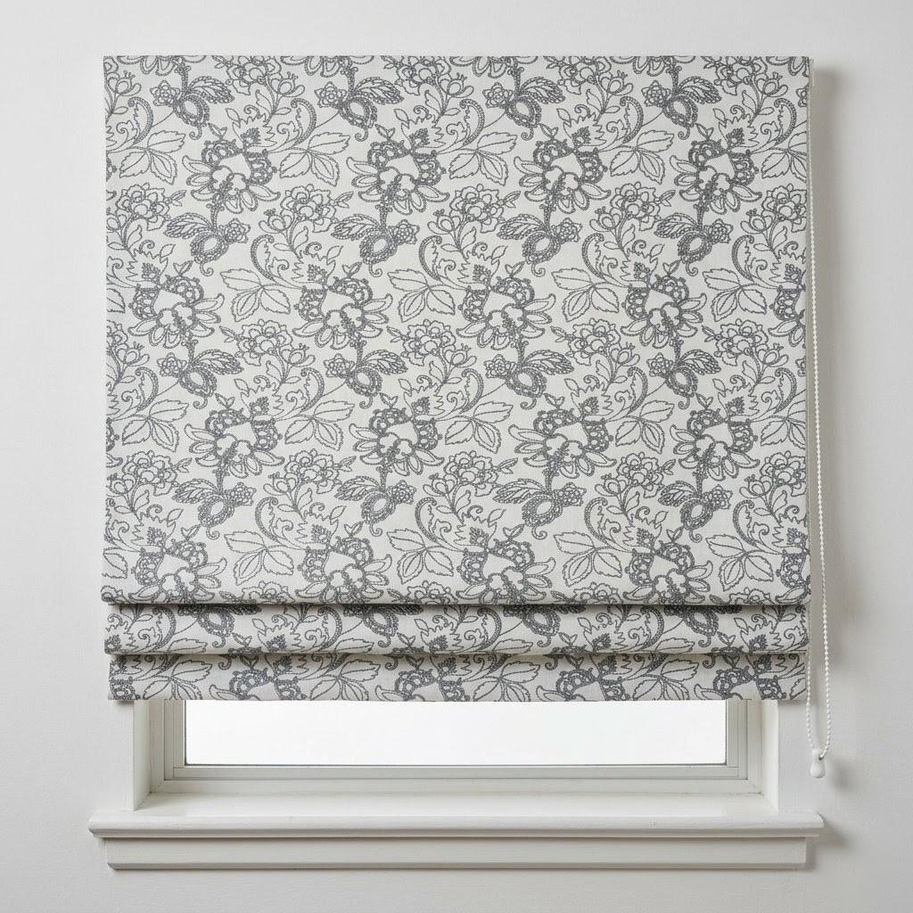 Embroidered Floral Linen Roman Shade, Botanical Window Blind, Custom Ivory Gray Shade — image 2