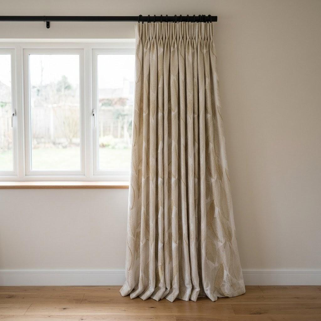 Ivory Flax Leaf Embroidered Linen Curtains, Botanical Custom Drapes, Sheer Privacy Blackout Curtain Panels — image 6