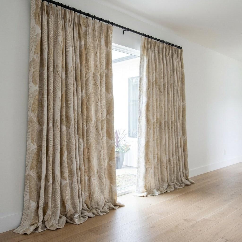 Ivory Flax Leaf Embroidered Linen Curtains, Botanical Custom Drapes, Sheer Privacy Blackout Curtain Panels — image 3