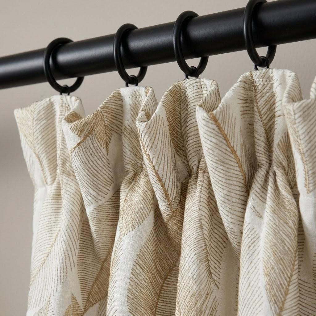 Ivory Flax Leaf Embroidered Linen Curtains, Botanical Custom Drapes, Sheer Privacy Blackout Curtain Panels — image 4