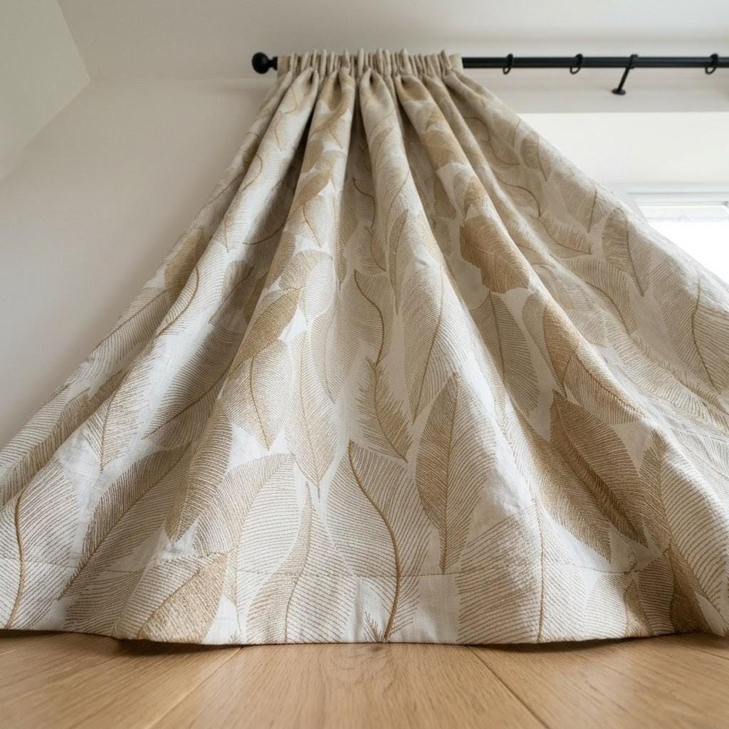 Ivory Flax Leaf Embroidered Linen Curtains, Botanical Custom Drapes, Sheer Privacy Blackout Curtain Panels — image 7